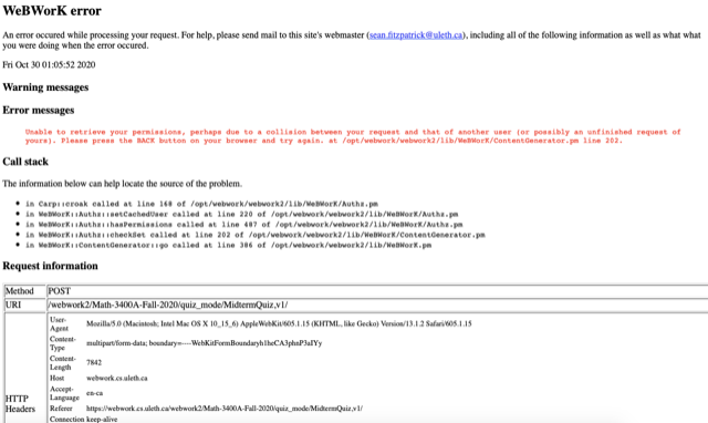The error message from webwork