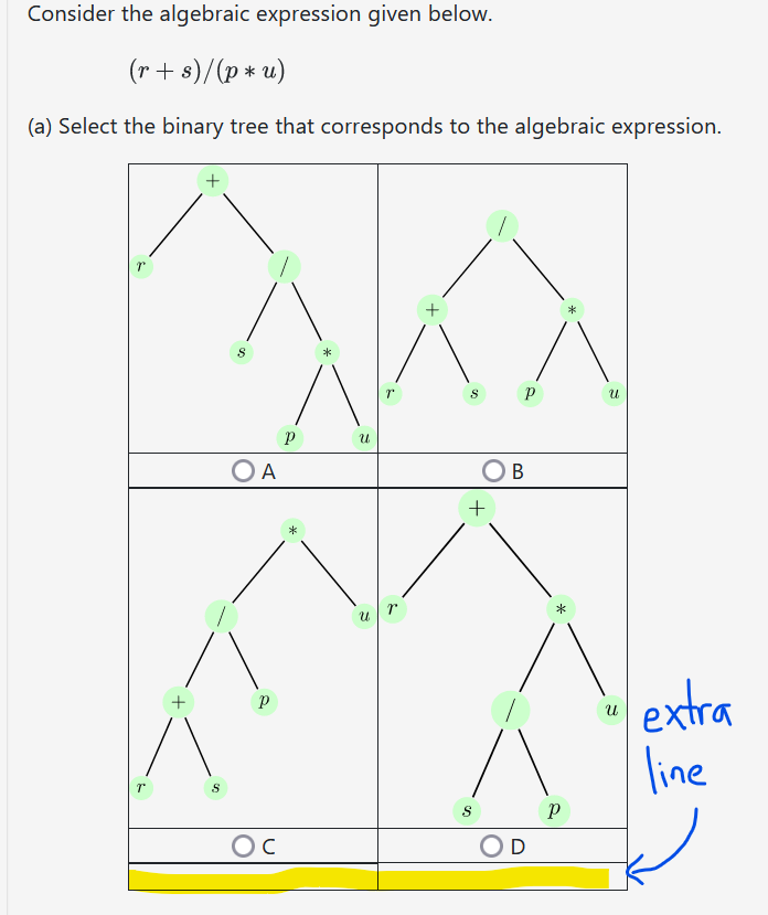 Table with extra row, created using radio_table