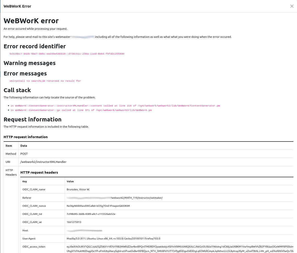 Error encountered in using the Library browser