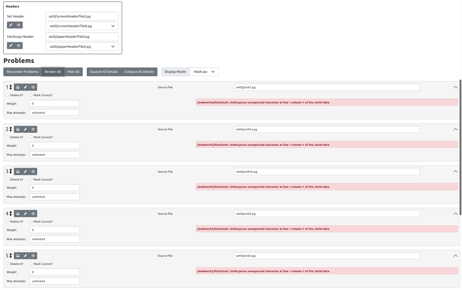 Error in rendering individial problems