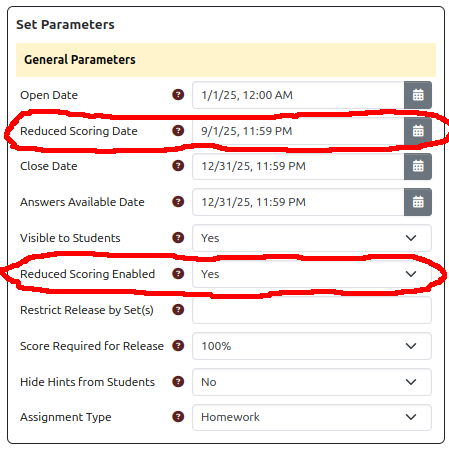 Set settings for reduced scoring.